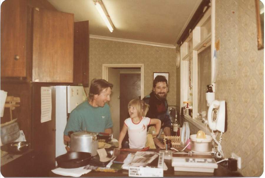 A family photo in a kitchen, late 1980s, with Nicci's Dad.